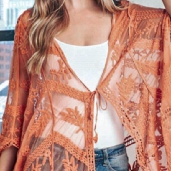 Embroidered Mesh Kimono - Picture 9 of 10